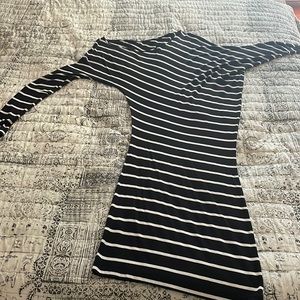 Stretchy striped midi dress. Gorgeous asymmetrical style.